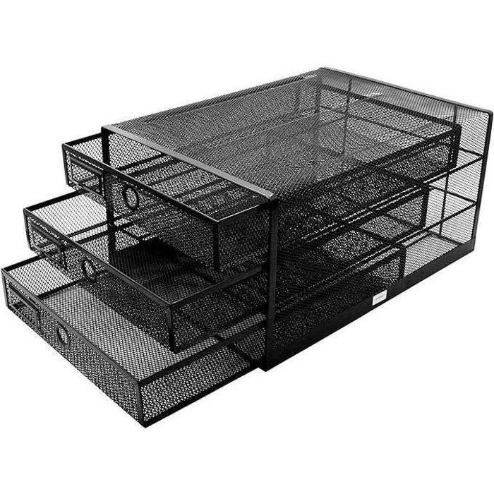 Organiseur De Bureau - EXERZ - Module De Classement - 3 Tiroirs - Maille Métallique - Noir