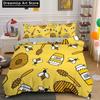 Cartoon Bee Duvet Cover King Queen Lovely Yellow Flying Animal Bedding Set for Boys Girls Beautiful Flowers Comforter Cover