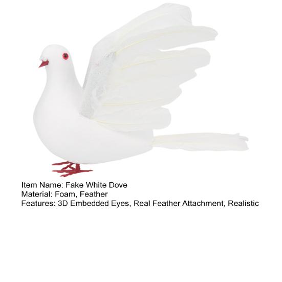 Simulation Foam Dove 3D Embedded Eyes Real Feather Attachment Spreading Wings Adorable Photograph Prop Peace Dove