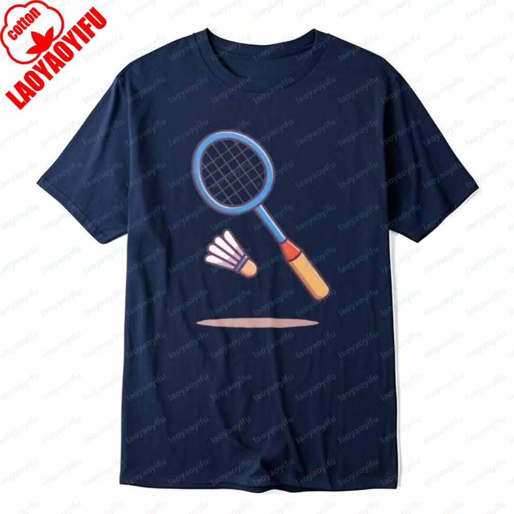 Badminton Racket and Shuttlecock Tee Simple Classics Sports Unisex Tops Casual Style Cotton Summer Trendy Fashion Mens TShirt