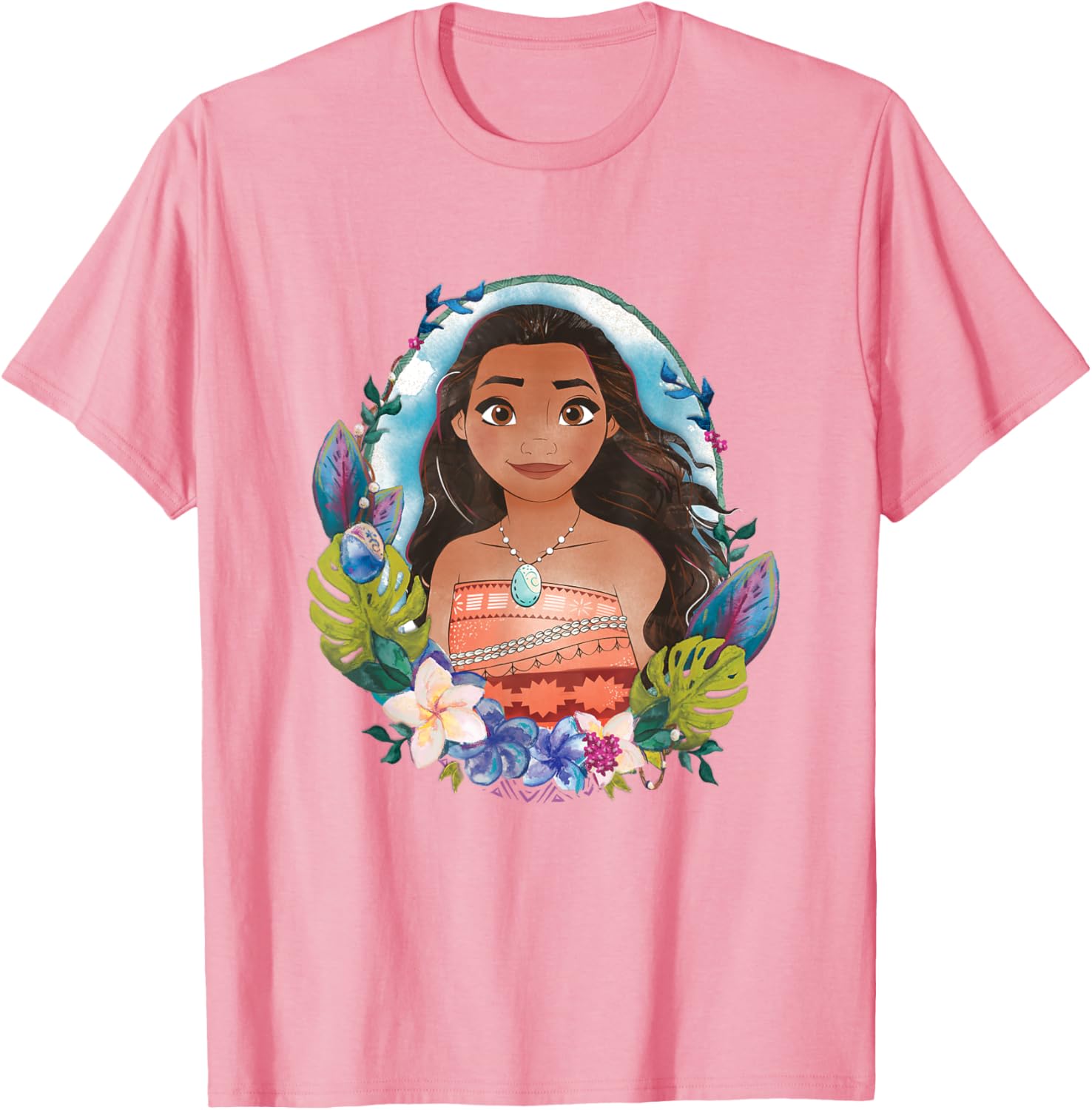 Hot Fashion Casual Disney Moana Beautiful Floral Face Portrait Vintage T-Shirt S-4XL Four Seasons XXXXL