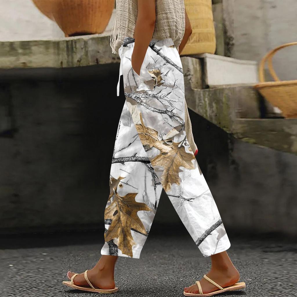 Women's Fashion Printed Drawstring Pocket Elastic Waist Casual Pants