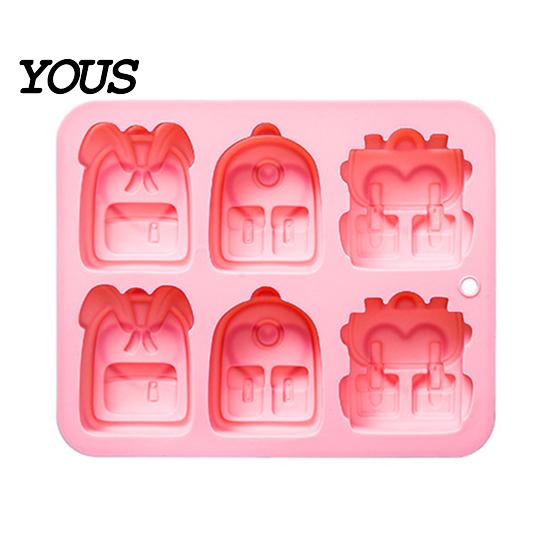 Nonstick Silicone Bakeware Backpack Mold, 6 Cavity School Bag Shape Baking Tool, Chocolate Jelly Candy Maker Durable Flexible Tray for And