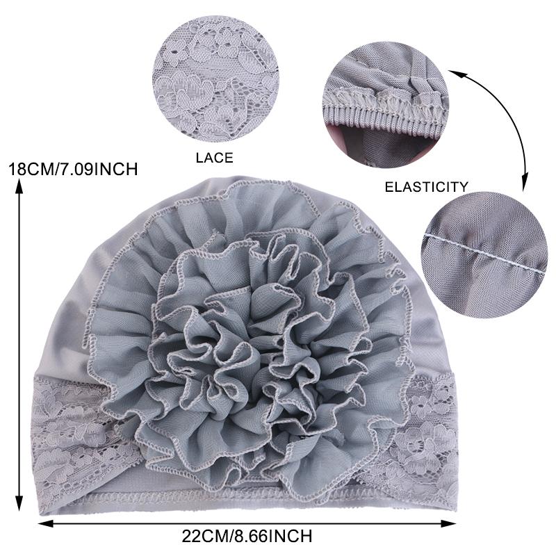 New large flowers Lace Head Scarf Turban Hat For Women Elegant Soft Lightweight Ruffle Design Multicolor Chemo Headwear