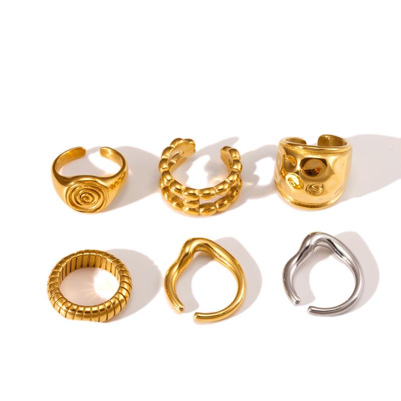 18k Gold Plated Stainless Steel Spiral Hammered Open Couple Rings