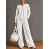 Women's 2 Piece Outfit Notch V Neck Henley Top and Wide Leg Pants Set Casual Solid Color Loungewear