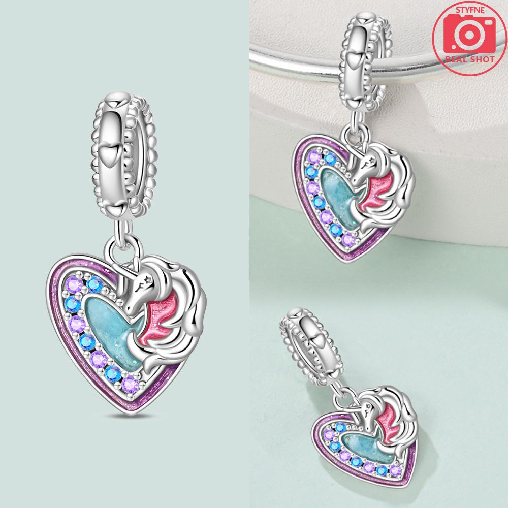 Charmsoriginales Pink Wonderland Unicorn Beads Fit Diy Heart Accessories Bracelet Jewelry Making Women'S Bags