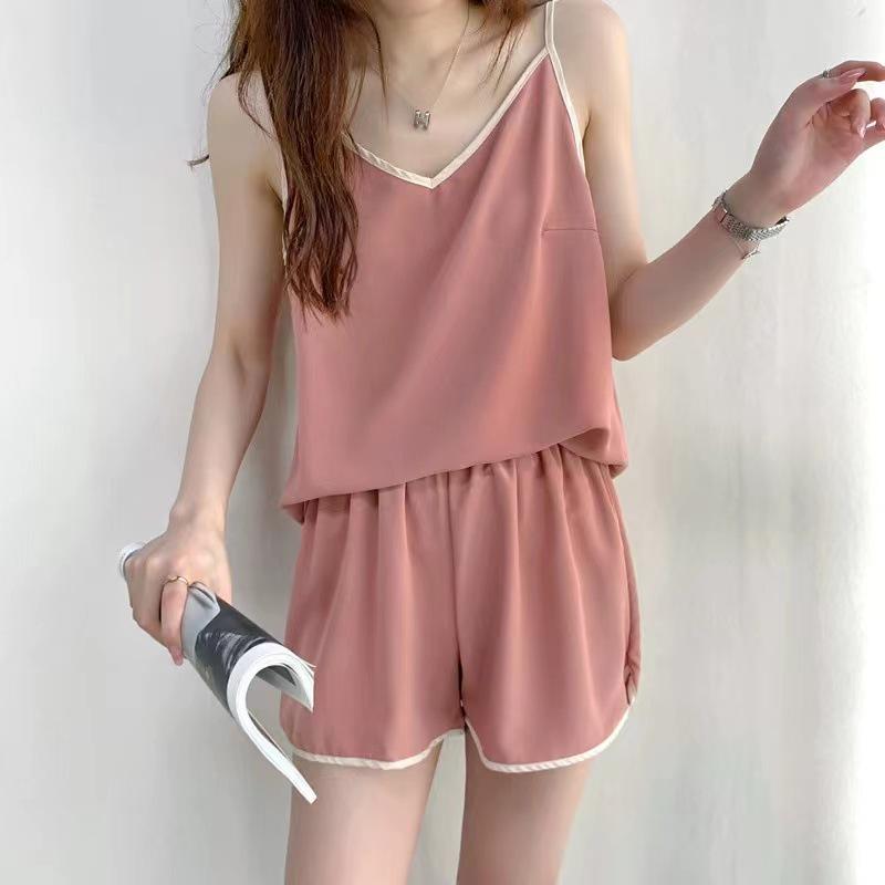 Ice Silk Camisole & Shorts Pajama Set for Women - Korean Style Two-Piece (Spring, Summer, Autumn)