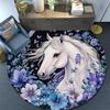White Horse Round Area Rug,Carpet Rug for Living Room Bedroom Sofa Playroom Decor,Non-slip Floor Mat
