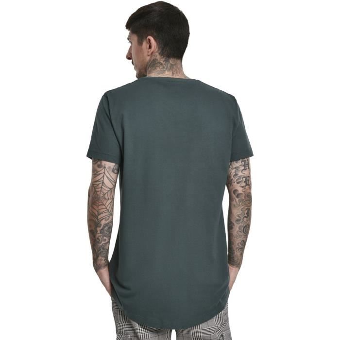 T-shirt long - Urban Classics - SHAPED - Bottlegreen - Col arrondi - Manches courtes
