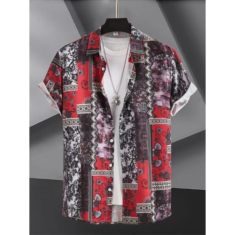 Palmshadow Herrenhemd 3D-Druck Camisa Ärmelhemd Atmungsaktiv Business Urlaub Alltag Outdoor Kurzarmhemd