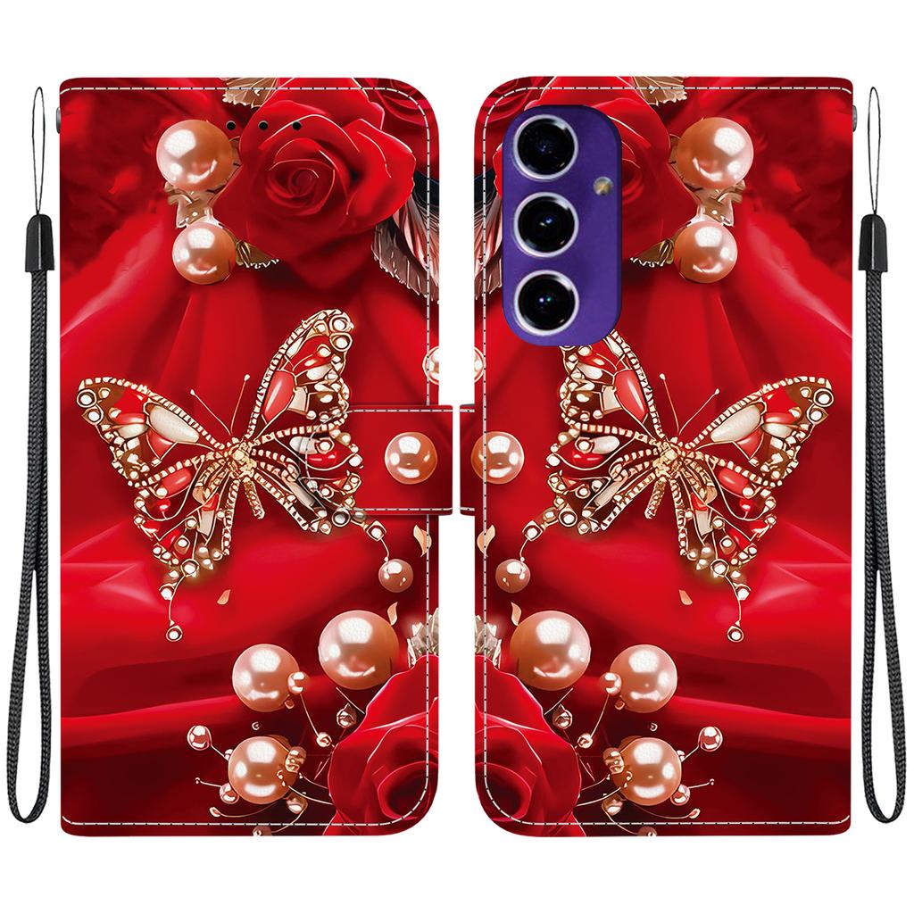 Handmade PU Leather Flip Case for Samsung Galaxy S24 FE (SM-S721B) Anti-Slip Shockproof Cover with Wrist Strap & Heart/Rose Cat Designs