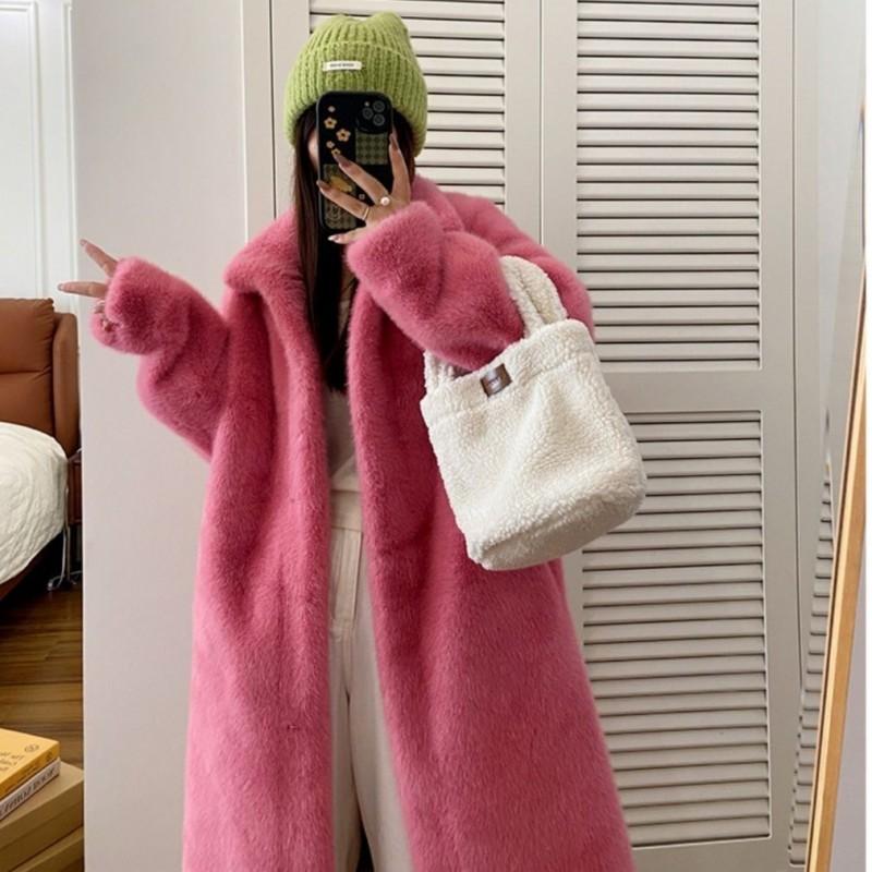 Womens Long Faux Fur Coat Thick Stand Collar Warm Winter Outerwear Elegant Casual Daily Wear