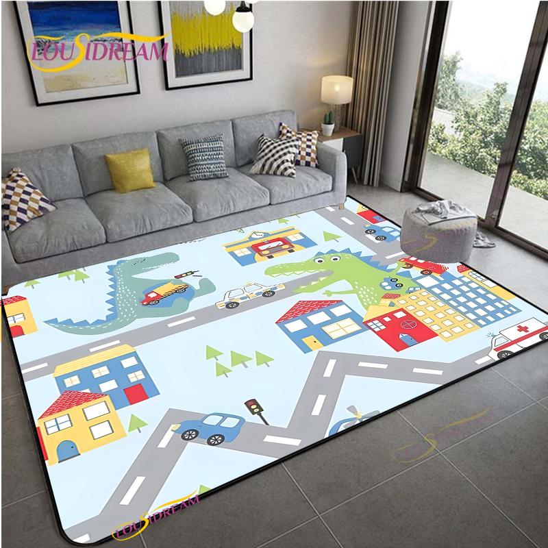 Alfombra Road Traffic Rout Map Carpet Living Room Sofa Coffee Table Bedroom Rugs Kitchen Kid Play Anti-slip Floor Mat Home Decor