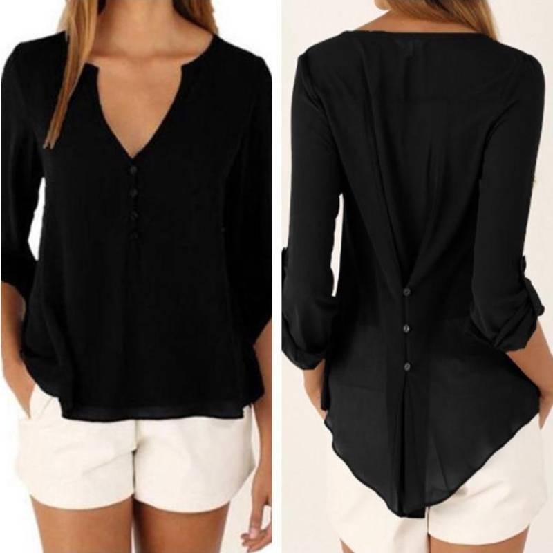 Elegant V Neck Long Sleeve Chiffon Blouse For Women In Six Chic Colors And Sizes S To 5xl