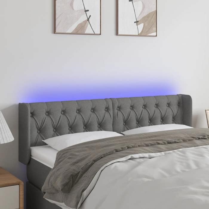 VidaXL LED Headboard Bedroom Furniture Double Bed Accessory Head of Bed Frame Interior Dark Grey 3123579