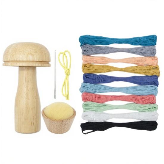 1 Set Darning Mushroom Wood Darning Egg Knitting Repair Tool Sewing Tool with Elastic Rope Large Eye Needle for Darning Socks Hats Sweaters DIY
