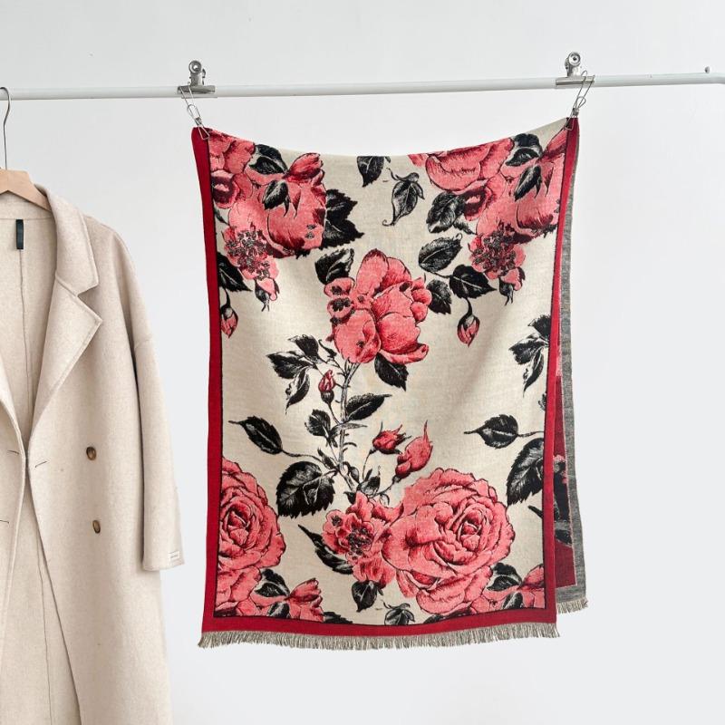 Flower scarf women's imitation cashmere retro temperament printing thickened warm scarf travel outside fashion temperament shawl