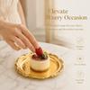 2pcs Golden Color Metal Serving Plate Carved Edge Round Food Tray  For Holiday Party