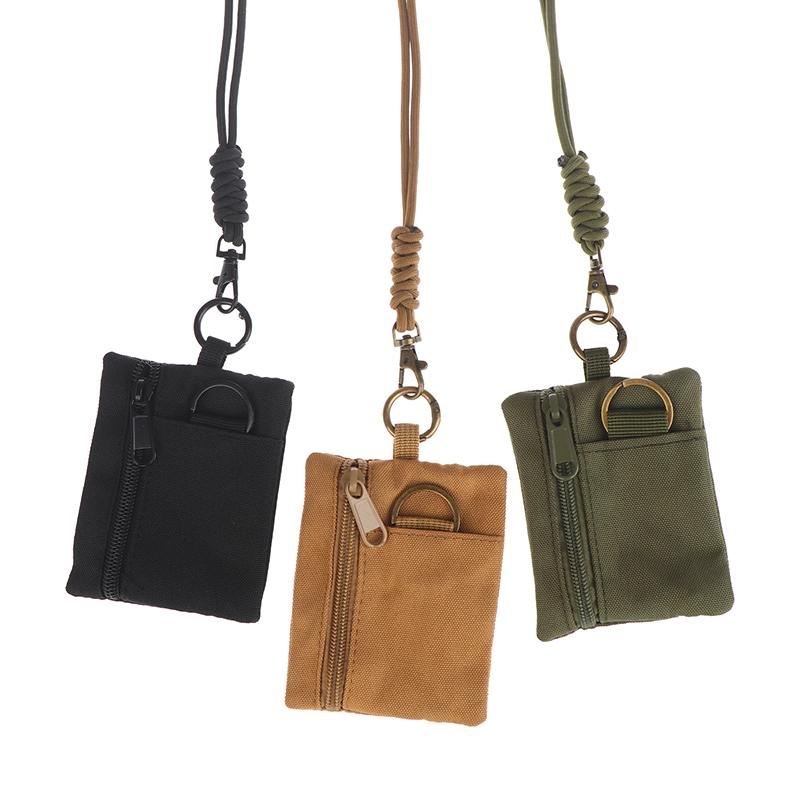 Mini Casual Hanging Neck Mini Coin Purse Card Holder Zipper Pouch Men And Women Key Small Bag Headphone Case With Lanyard