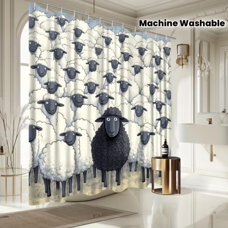Schwarzes Schaf Duschvorhang – Minimalistisches Grafisches Design, 12 Haken, Waschmaschinenfest, Modernes Badezimmerdekor Geschenk
