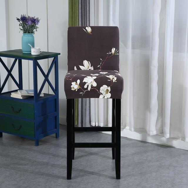 Elastic Short Chair Furniture Cover Spandex Fabric Printed Bar Stool Seat Covers Chair Protector Slipcovers For Cafe Dining Space Kitchen Washable