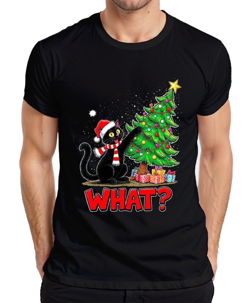 What Black Cat Christmas Funny Xmas Tree Gifts Unisexs Tshirt