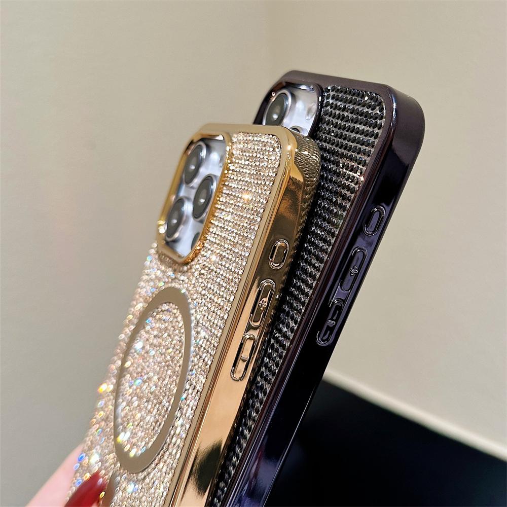 Luxury Plating Magnetic Diamond Glitter Bling Case for iPhone 17 16 14 11 12 13 15 Pro Max Rhinestones For Magsafe Charge Cover