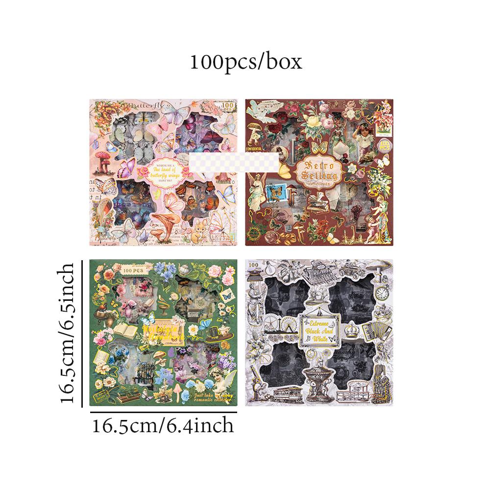 100Pcs/Pack PET Vintage Stickers for Children Journal Materials Creative DIY Dairy Notebook Sticker