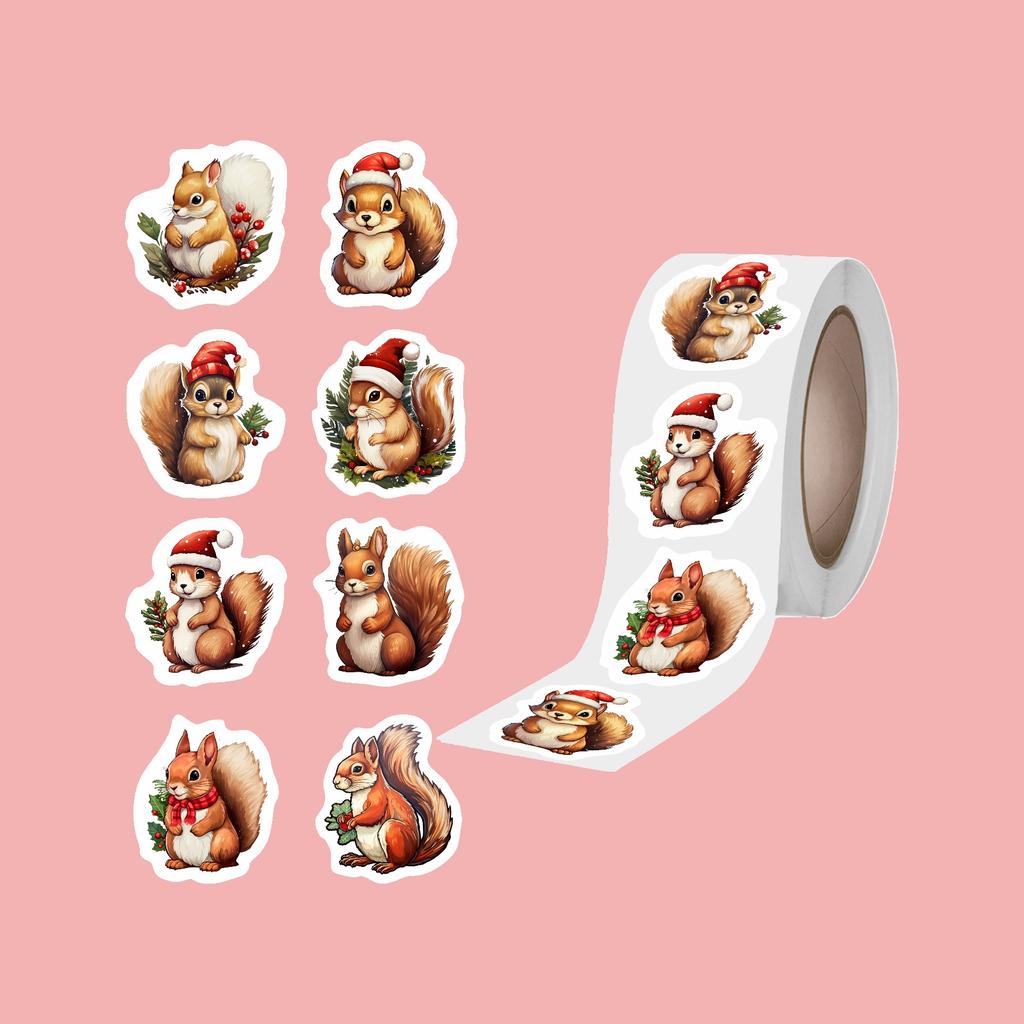 500/roll, Christmas, Creative Cartoon, Squirrel, Sealing Stickers, Gift Packaging, Envelope Stickers