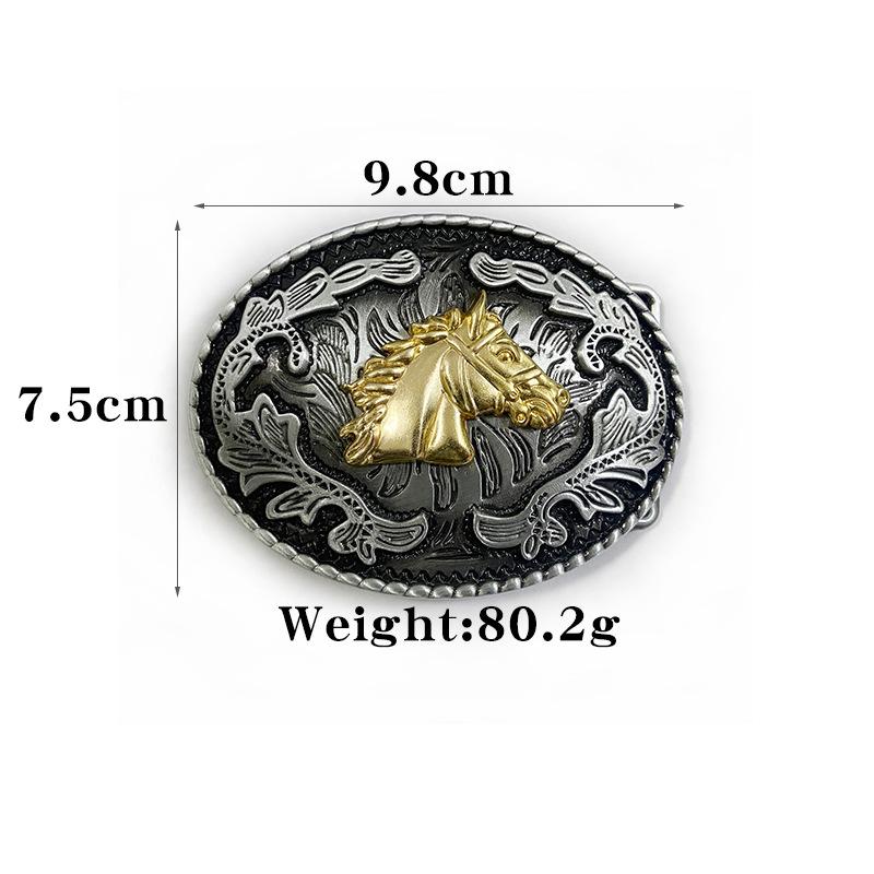 Golden Horse Oval Belt Buckle: Ethnic-Western Tang Grass Design