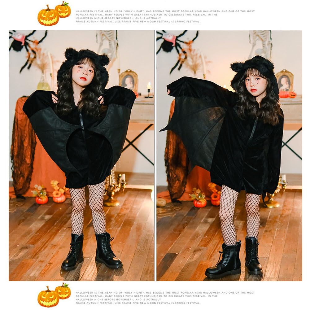 Halloween Cosplay Kids Bat Devil Vampire Costume Set for Cute and Stylish for School and Events [mxcgzl] Set, 2-Piece Kids, Black, Festivals,