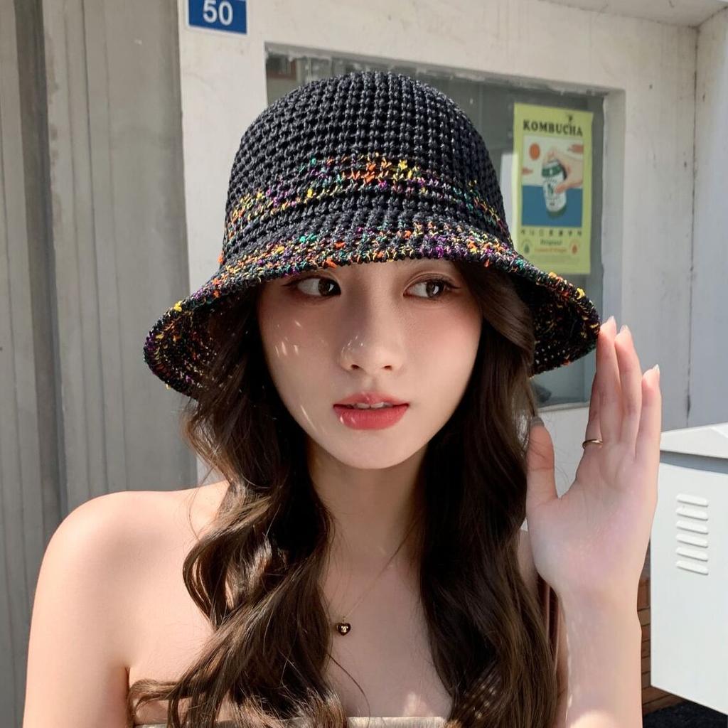 Ice Silk Knitted Woven Sunshade Hat for Women Summer Outdoor Travel Sunscreen Hat Hollow Breathable