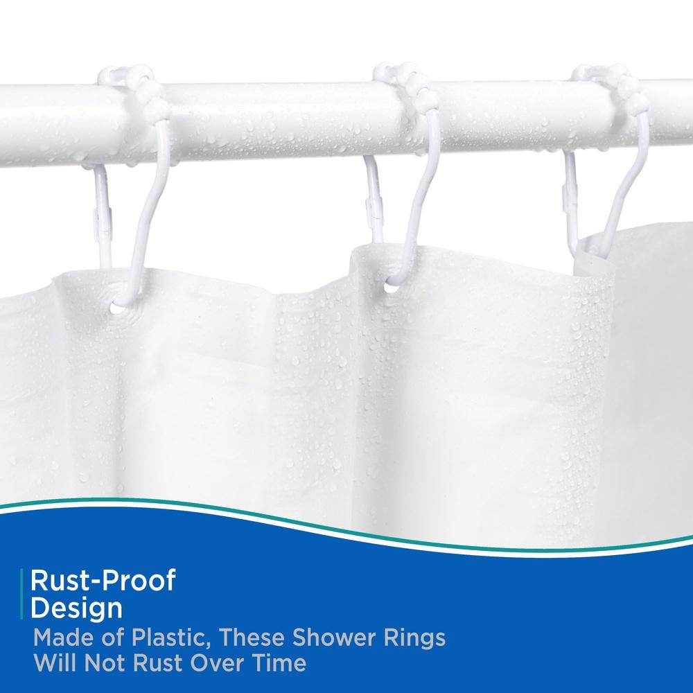 Rustproof Plastic Shower Curtain Rings Set of 12 Beaded Roller Glide Compatible with Standard Shower Rods Liners Durable White