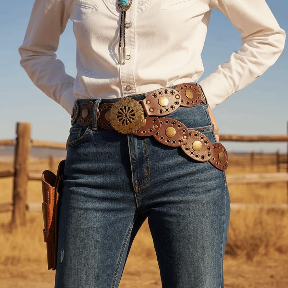 Round Western Style Cowboy Belts Y2K Ethnic Style Waistband Hollow Out Belts  Jeans Decorative