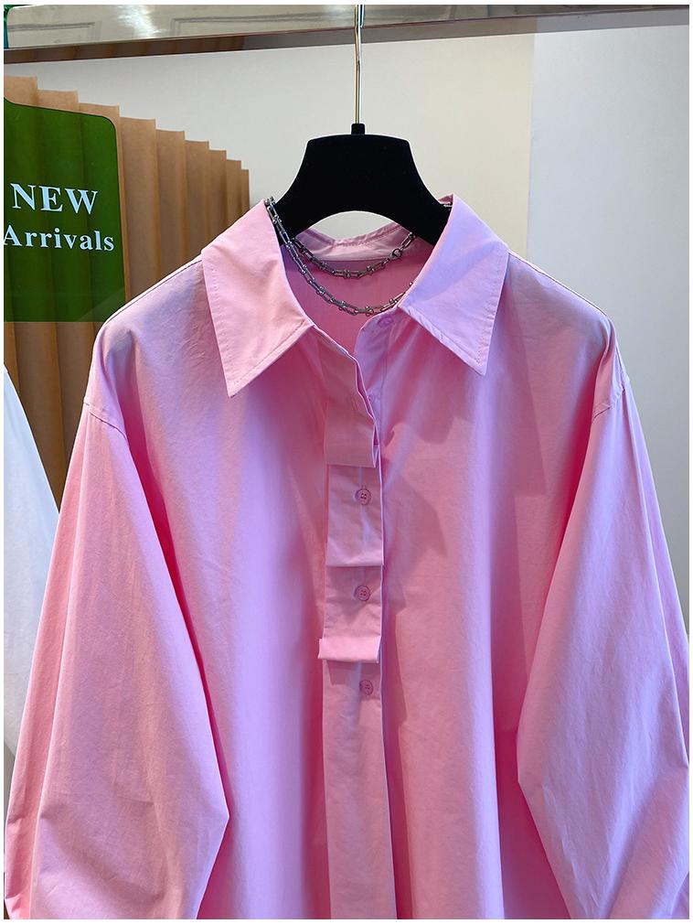 2025 Spring Women's Versatile Loose-Fit Cotton Polo Shirt - Solid Color, Long Sleeve, Commuting Style