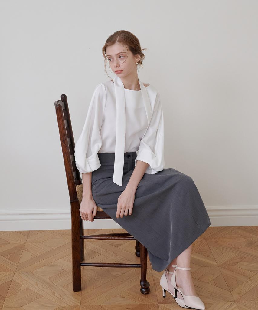 Bye Bye Seop Side Tuck Long Skirt Charcoal [T41]