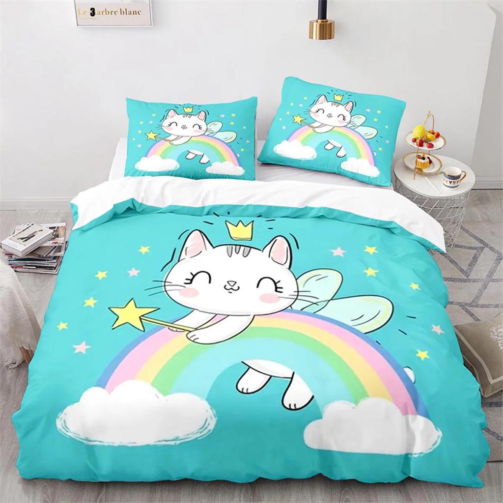 Kids Unicorn Duvet Cover Cartoon Magical Animal Microfiber Cute Rainbow Cat For Children Girls Teen Gifts For Bedroom Decoration