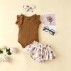 Baby Girls Sleeveless Ruffle Romper Floral Printed Skirt Set with Headband Cotton Soft Fabric Infant Toddler Outfit