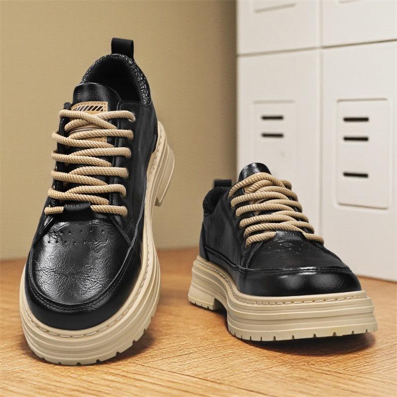 thick-soled tooling leather shoes men's casual shoes low-top Martin boots leather surface waterproof breathable board shoes sports men's shoes