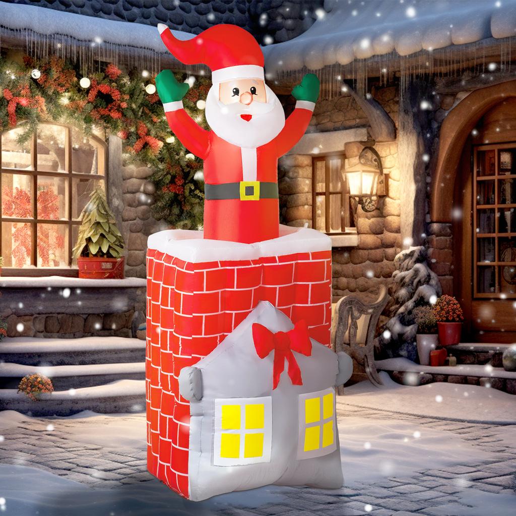 Inflatable Christmas Decoration, Santa Claus in Chimney, LEDs, Blower