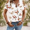 Women Plus Size Keyhole Ring Neck Cold Shoulder Short Sleeve Cartoon Bunny Print White T Shirt