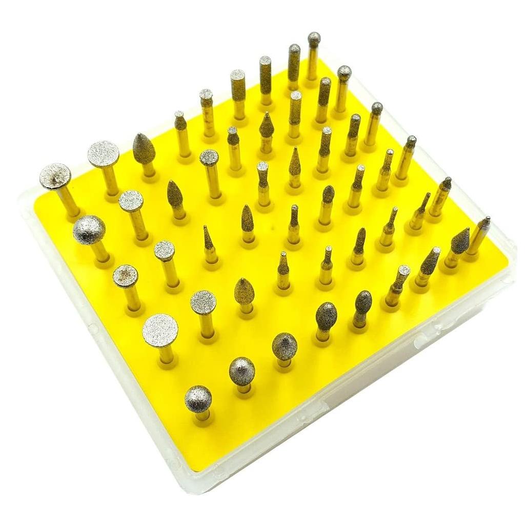 50 Pieces Diamond Coated Rotary Grinding for Head Burr Set 1/8'' Shank for Jewel