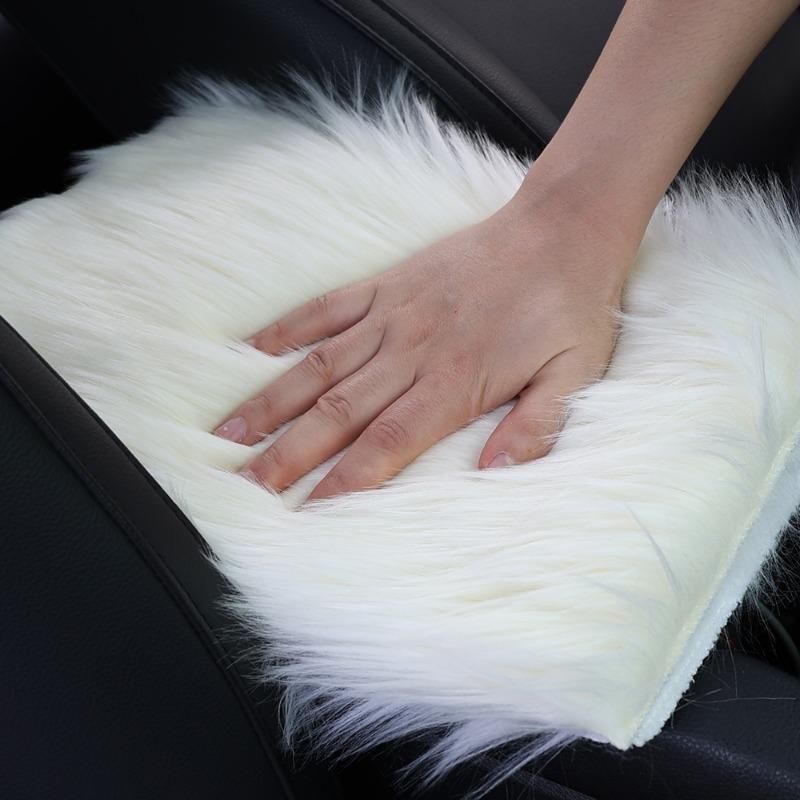 Winter Car Armrest Cushion 30x20cm Car Arm Rest Box Artificial Wool Warm Non-slip Long Plush Cover Pad Car Interior Accessories
