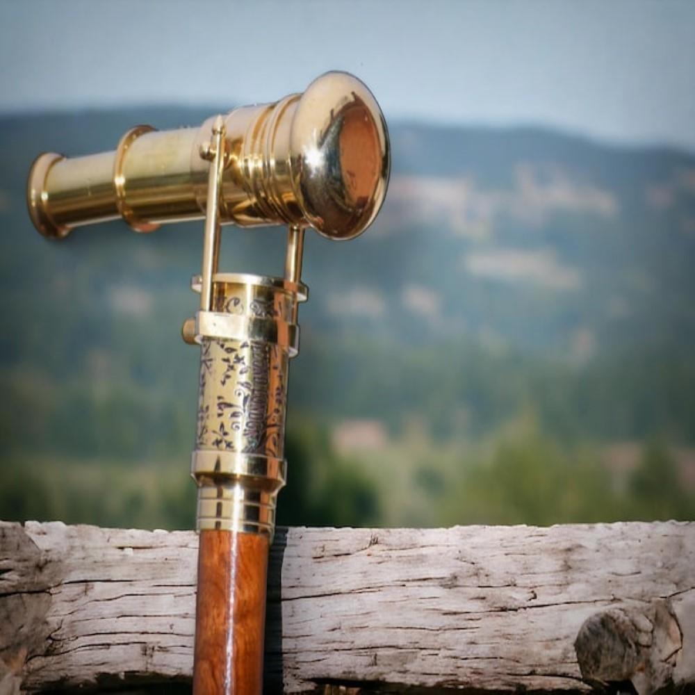 Vintage Wooden Walking Cane with Hidden Spyglass Telescope – 93.98 Cm