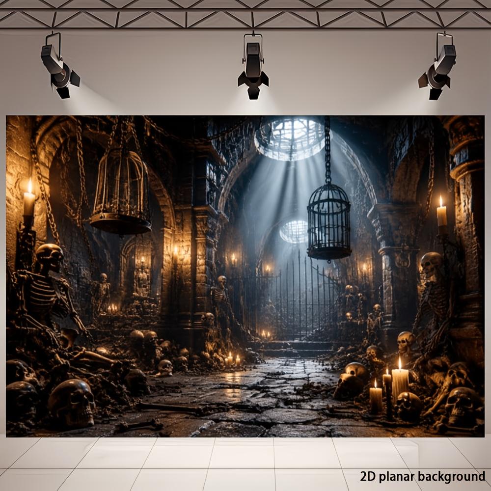One 2D flag with a dark dungeon skeleton-themed background fabric, paired with candleszyc