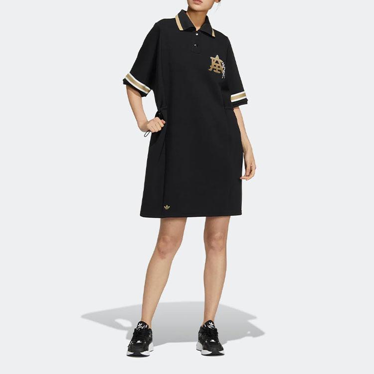 adidas Vestido Polo Mc Originals com Decoração de Listras e Gola Vestido Feminino Preto HS1929
