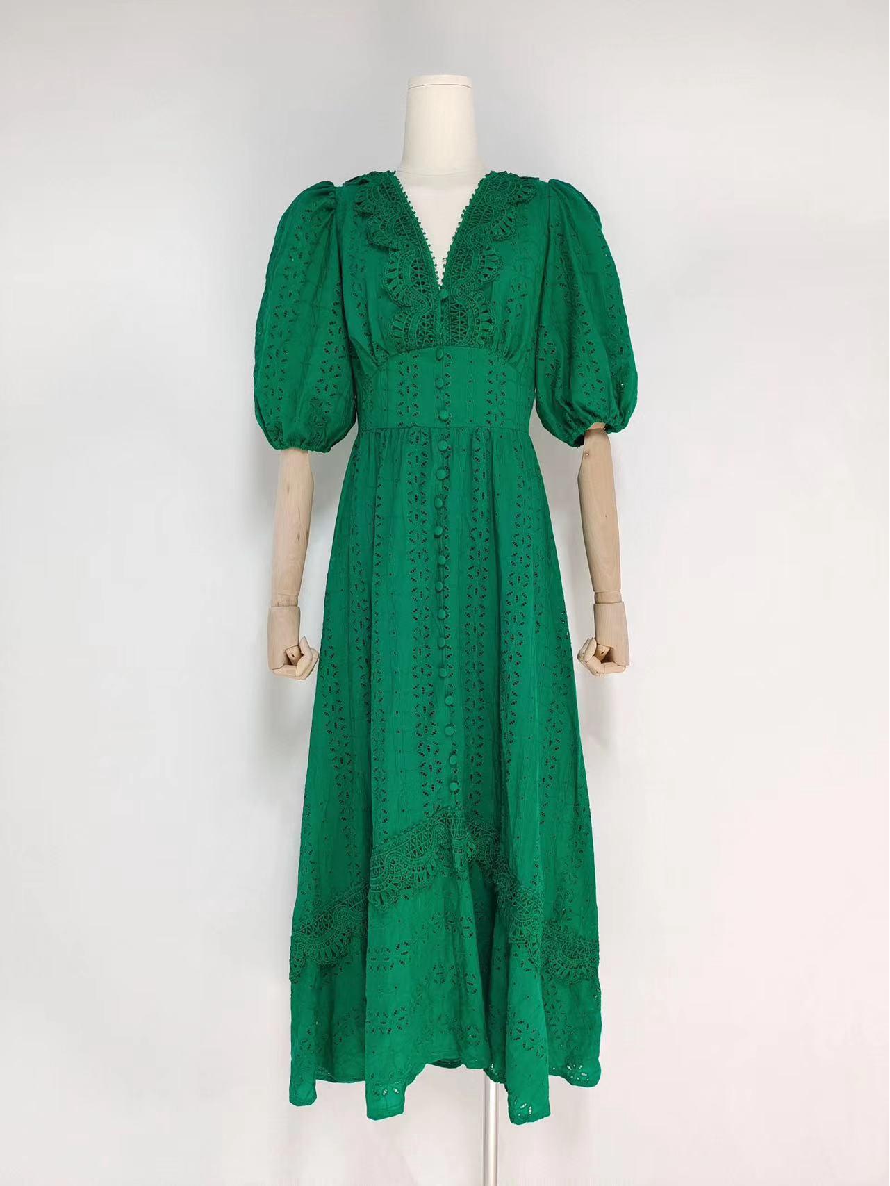 

2023 Австралийское однобортное длинное платье с V-образным вырезом и рукавами-фонариками для женщин Small зелёный