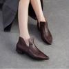 Johnature Genuine Leather Pointed Shallow Low Heel Shoes Fashion And Versatile Women's Slip-on Shoes
