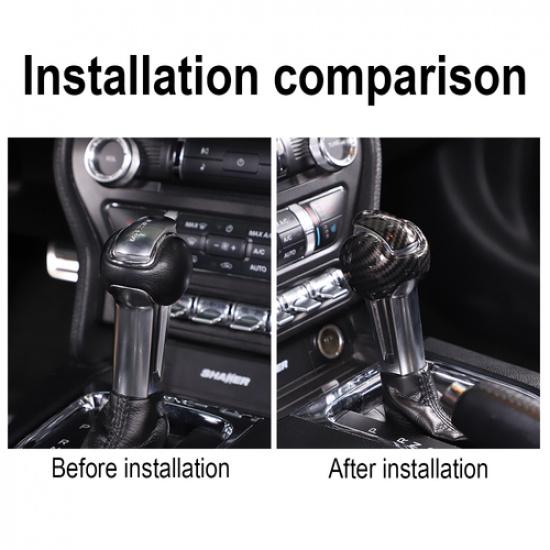 Carbon Fiber ABS Gear Shift Knob Cover Decor Trim Bezels For Ford Mustang 2015+